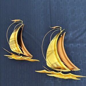 MCM brass and copper sailboats Wall Decor Set. See measurements in pics
